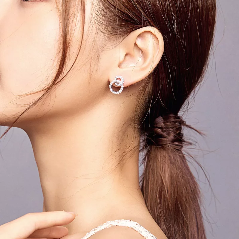 (imagen para) Aretes dobles deslumbrantes de plata estilo Pandora - BSE388 - Ver 6