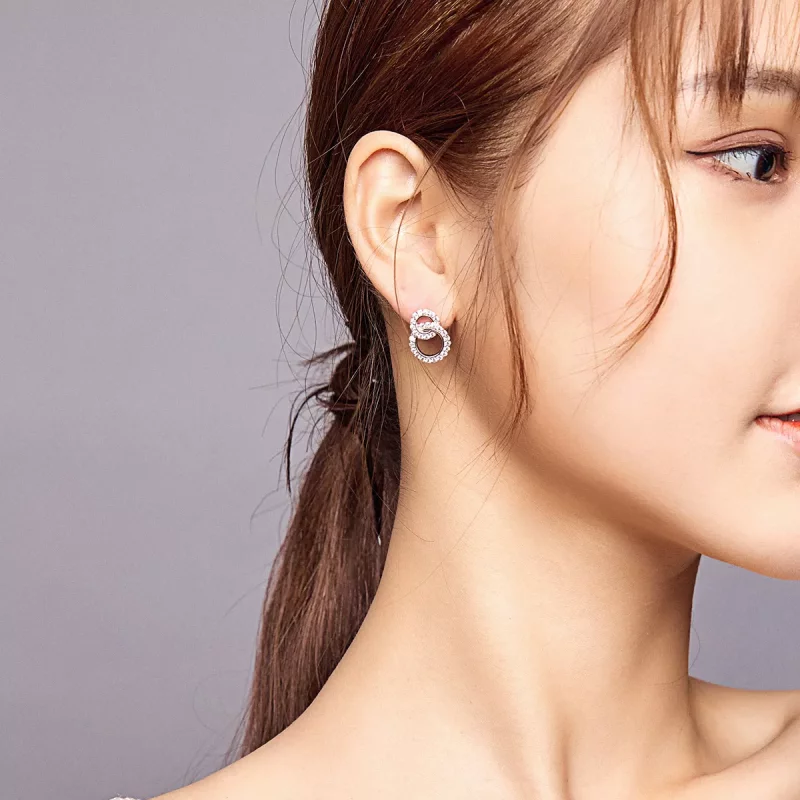 (imagen para) Aretes dobles deslumbrantes de plata estilo Pandora - BSE388 - Ver 7