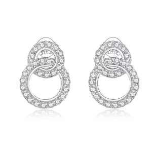 (imagen para) Aretes dobles deslumbrantes de plata estilo Pandora - BSE388