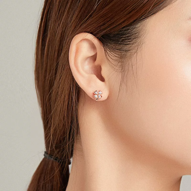 (imagen para) Aretes estilo Pandora bicolor de dos tonos con hierba de la suerte y mariposas - - Ver 8