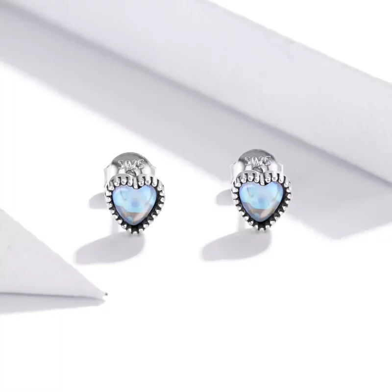 (imagen para) Aretes estilo Pandora con corazones de cristal en plata - SCE929 - Ver 2
