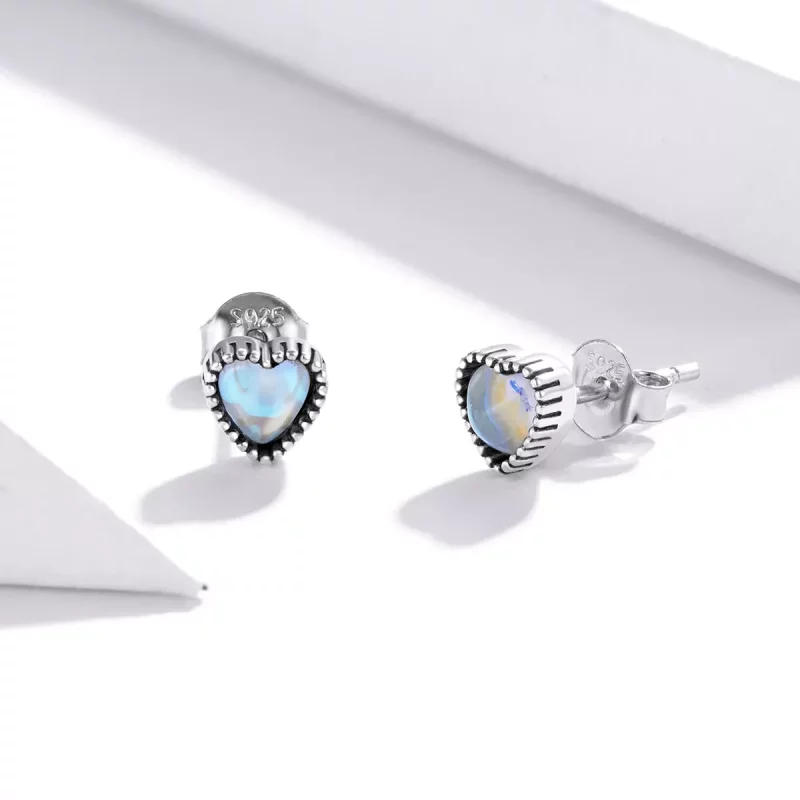 (imagen para) Aretes estilo Pandora con corazones de cristal en plata - SCE929 - Ver 3