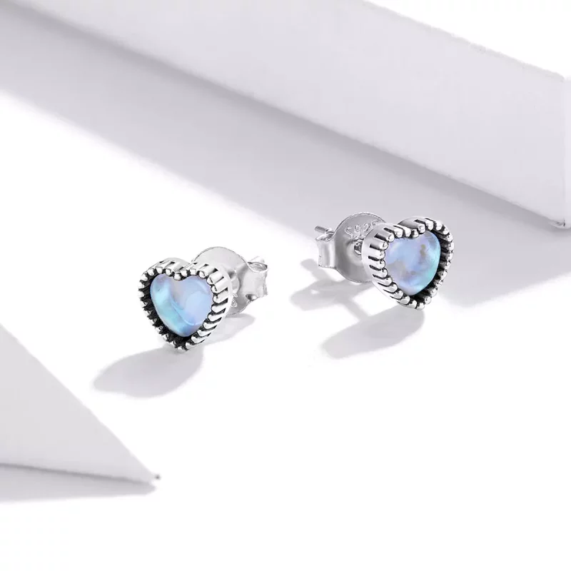 (imagen para) Aretes estilo Pandora con corazones de cristal en plata - SCE929 - Ver 4