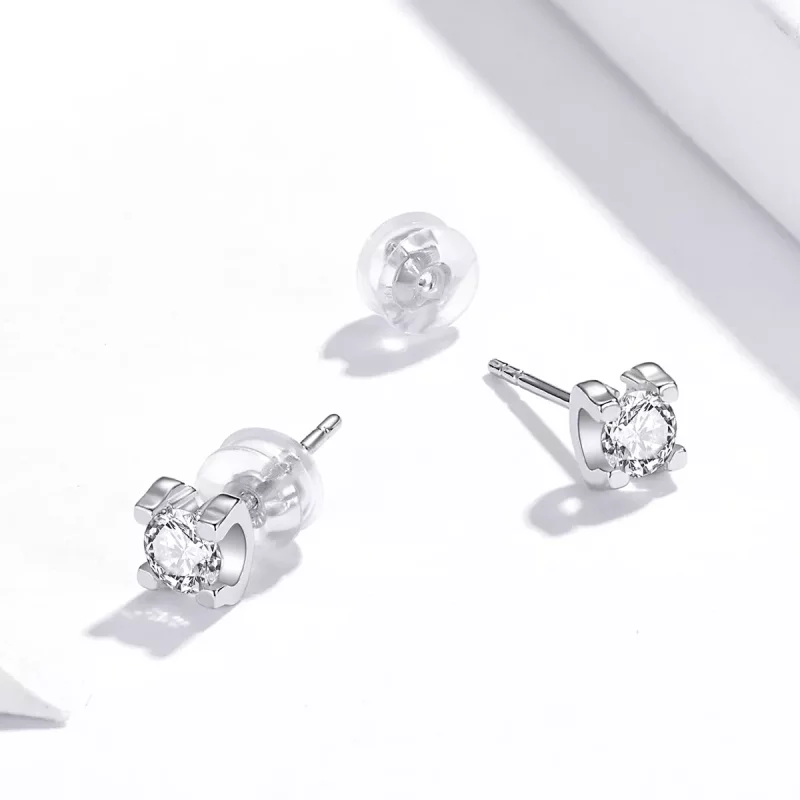 (imagen para) Aretes estilo Pandora de plata con circonitas simples - SCE974 - Ver 3