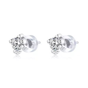 Aretes estilo Pandora de plata con circonitas simples - SCE974 (imagen para) Aretes estilo Pandora de plata con circonitas simples - SCE974