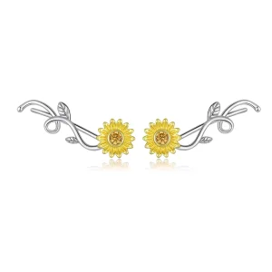 (imagen para) Aretes tipo margarita fresca bicolor en dos tonos estilo Pandora - BSE394