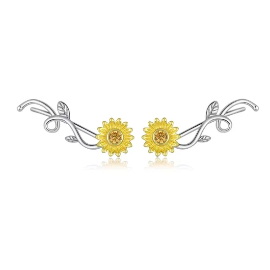 (imagen para) Aretes tipo margarita fresca bicolor en dos tonos estilo Pandora - BSE394
