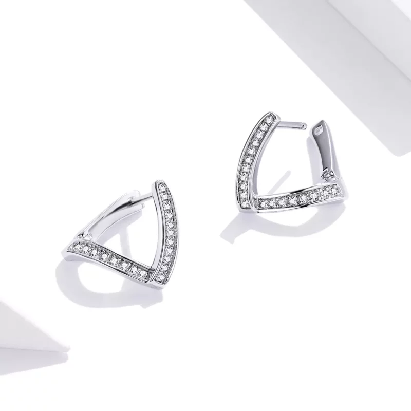 (imagen para) Aretes tipo Pandora de plata con diseño geométrico - SCE975 - Ver 2