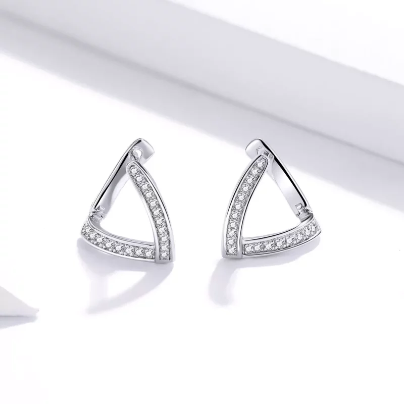 (imagen para) Aretes tipo Pandora de plata con diseño geométrico - SCE975 - Ver 3