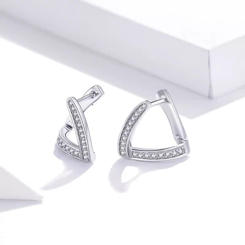 (imagen para) Aretes tipo Pandora de plata con diseño geométrico - SCE975 - Ver 4