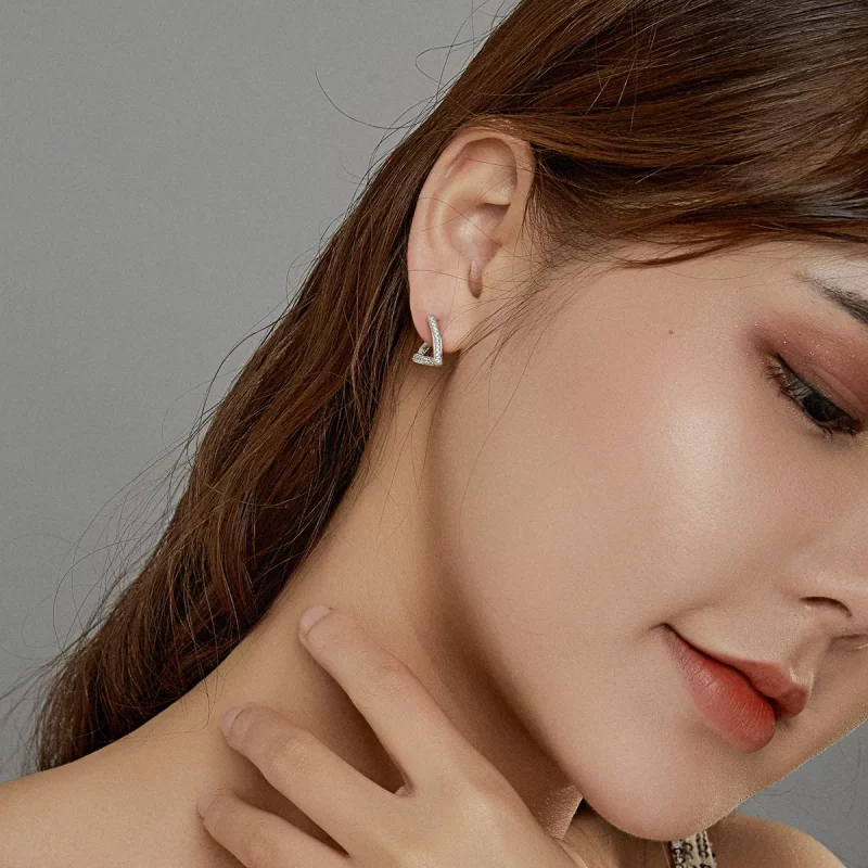 (imagen para) Aretes tipo Pandora de plata con diseño geométrico - SCE975 - Ver 5