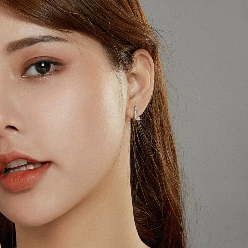 (imagen para) Aretes tipo Pandora de plata con diseño geométrico - SCE975 - Ver 6