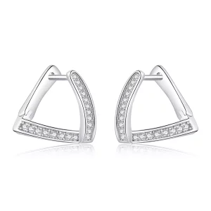 (imagen para) Aretes tipo Pandora de plata con diseño geométrico - SCE975