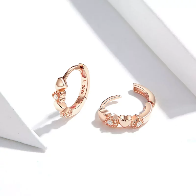 (imagen para) Aros de argolla estilo Pandora con corazones de oro rosa - SCE445-C - Ver 2