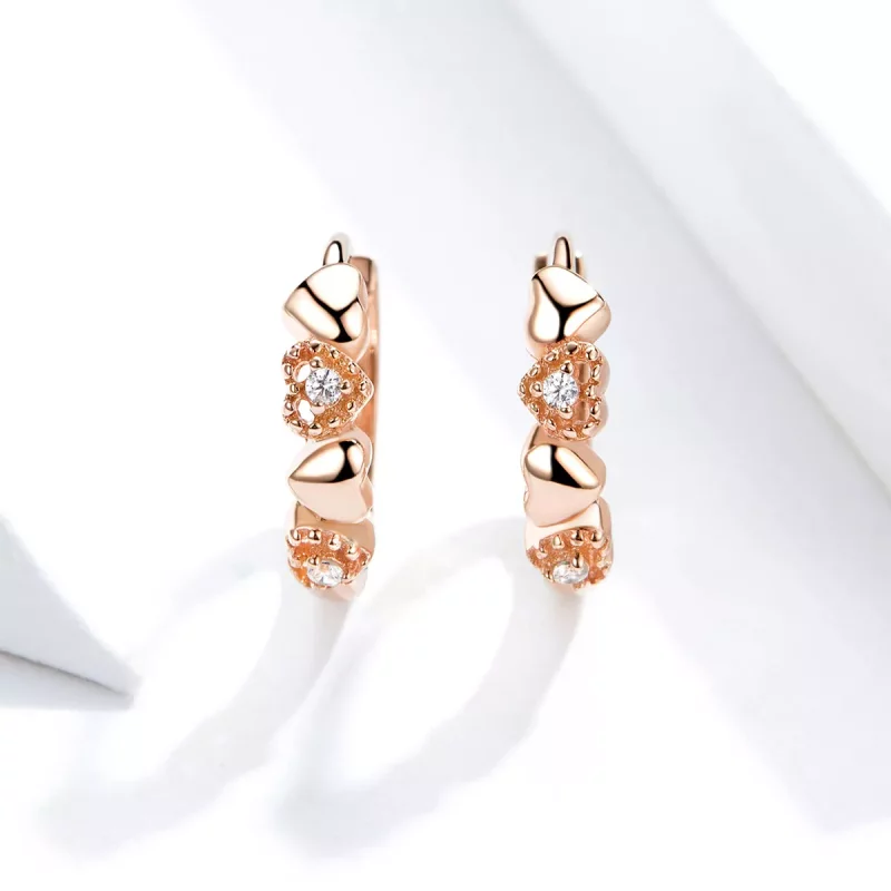 (imagen para) Aros de argolla estilo Pandora con corazones de oro rosa - SCE445-C - Ver 3