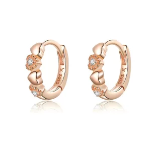 (imagen para) Aros de argolla estilo Pandora con corazones de oro rosa - SCE445-C