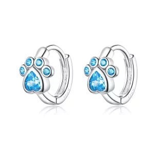 (imagen para) Aros de argolla plateados con diseño estilo Pandora con huellas de perro cuidadoras - SCE670