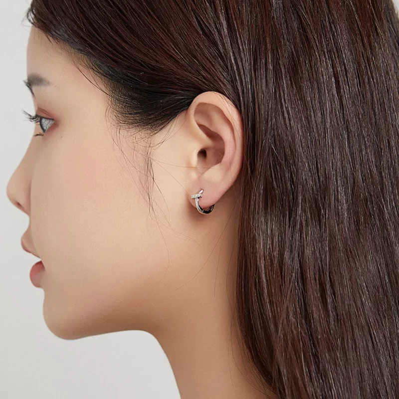 (imagen para) Aros de aro brillante de estilo Pandora en plata - SCE1041 - Ver 6