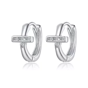 Aros de aro brillante de estilo Pandora en plata - SCE1041 (imagen para) Aros de aro brillante de estilo Pandora en plata - SCE1041
