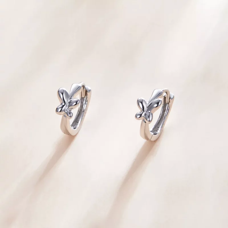 (imagen para) Aros de aro de plata con estilo Pandora con mariposa - SCE1038 - Ver 2