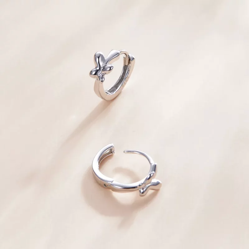 (imagen para) Aros de aro de plata con estilo Pandora con mariposa - SCE1038 - Ver 3