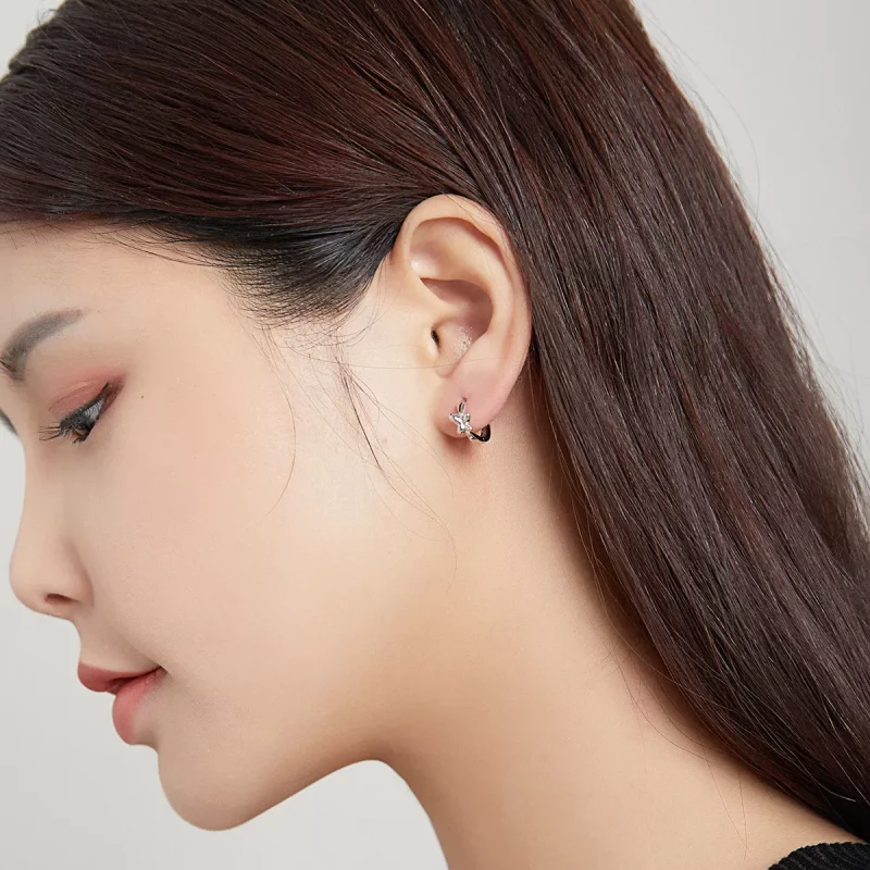 (imagen para) Aros de aro de plata con estilo Pandora con mariposa - SCE1038 - Ver 6