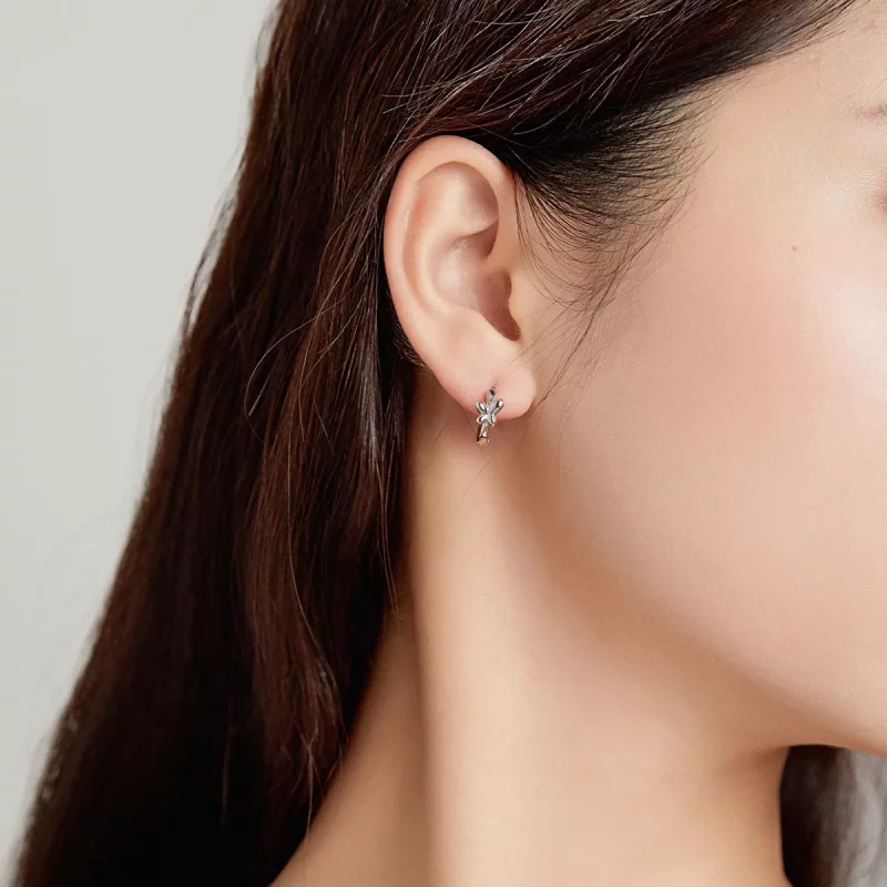 (imagen para) Aros de aro de plata con estilo Pandora con mariposa - SCE1038 - Ver 7