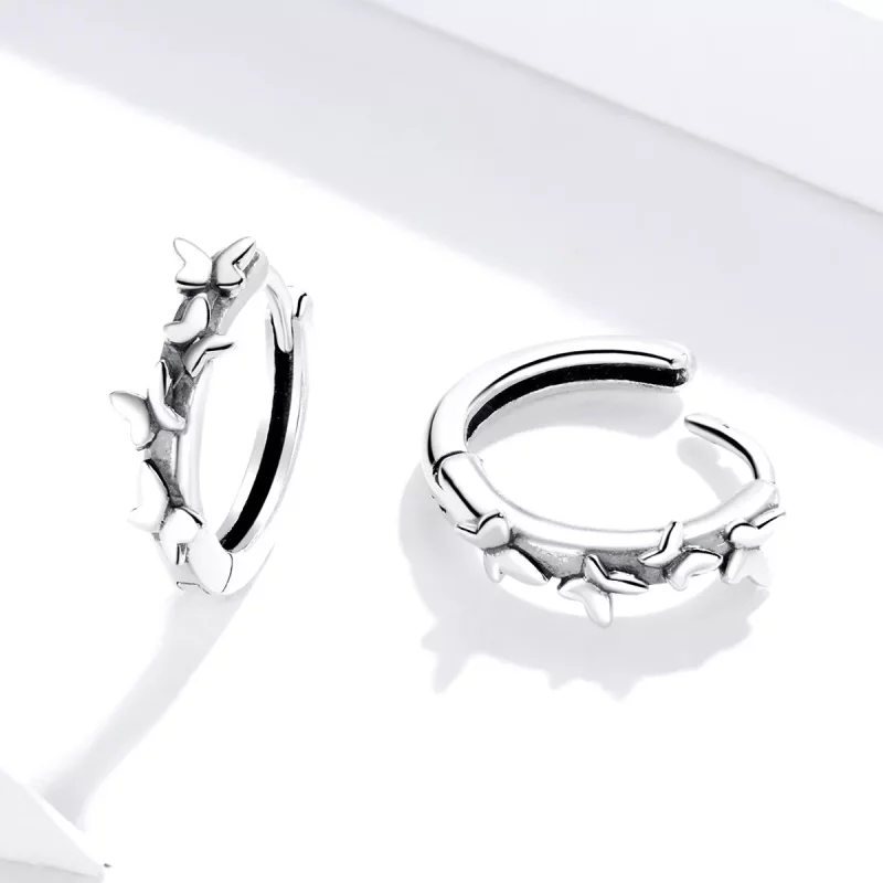 (imagen para) Aros de aro elegantes de estilo Pandora en plata con mariposas - SCE927 - Ver 4