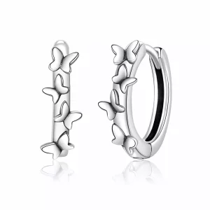 Aros de aro elegantes de estilo Pandora en plata con mariposas - SCE927 (imagen para) Aros de aro elegantes de estilo Pandora en plata con mariposas - SCE927
