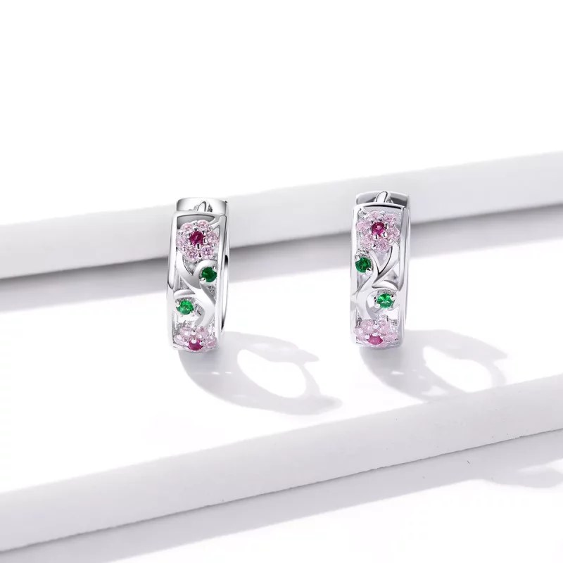 (imagen para) Aros de estilo Pandora en plata con diseño de jardín secreto - BSE403 - Ver 2