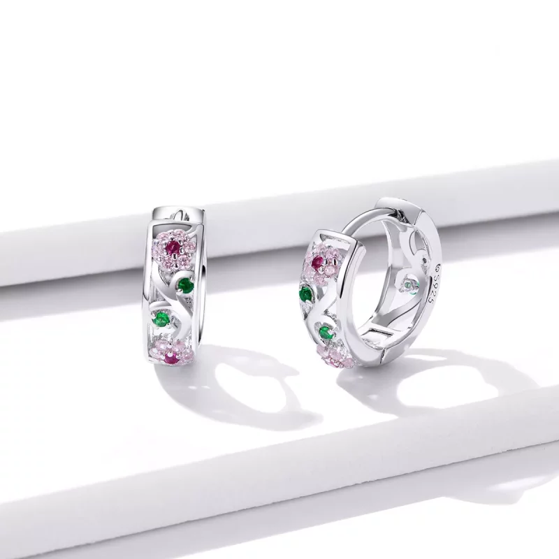 (imagen para) Aros de estilo Pandora en plata con diseño de jardín secreto - BSE403 - Ver 3