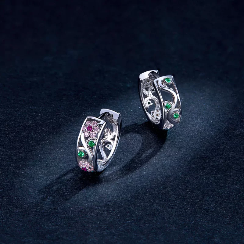 (imagen para) Aros de estilo Pandora en plata con diseño de jardín secreto - BSE403 - Ver 5