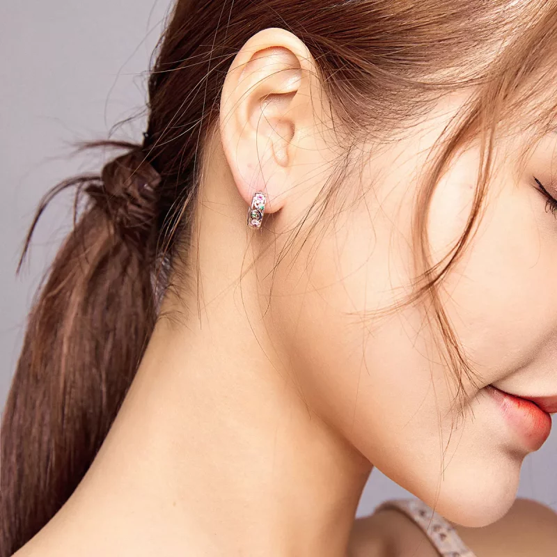(imagen para) Aros de estilo Pandora en plata con diseño de jardín secreto - BSE403 - Ver 6