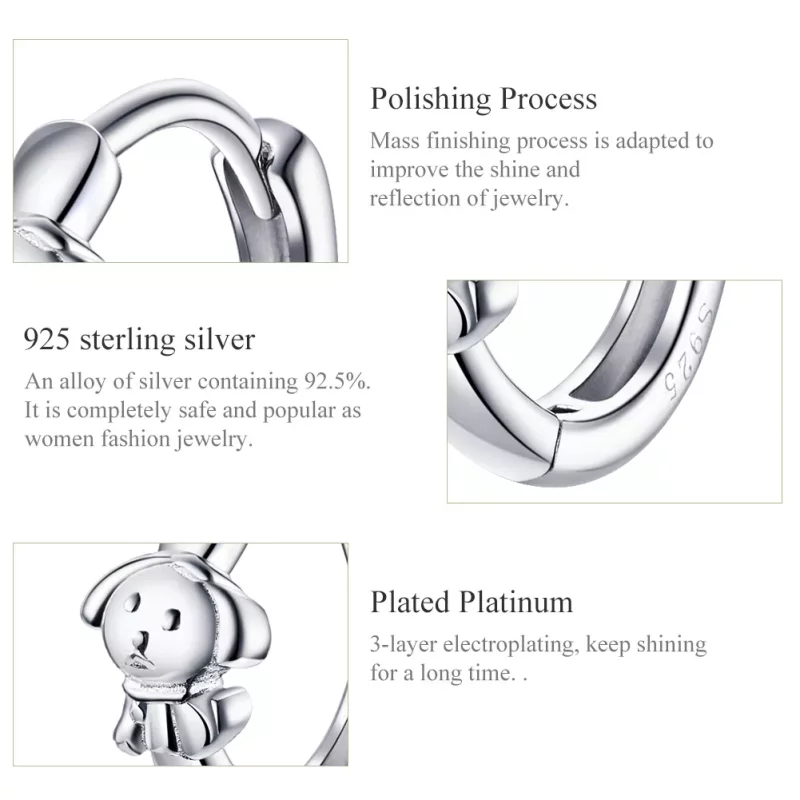 (imagen para) Aros de plata estilo Pandora con colgante de cachorrito honesto - SCE662 - Ver 3