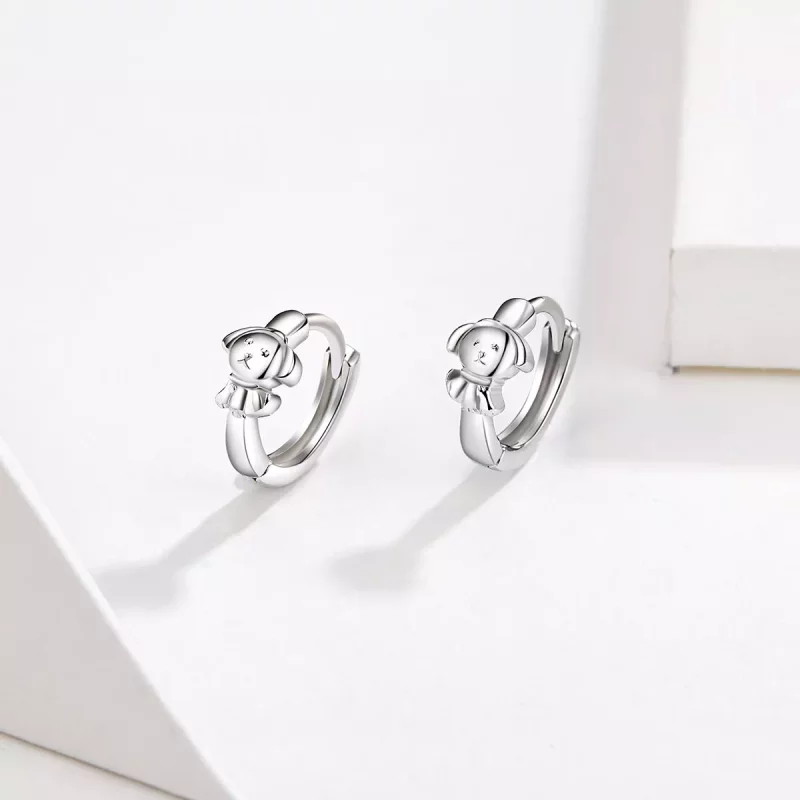 (imagen para) Aros de plata estilo Pandora con colgante de cachorrito honesto - SCE662 - Ver 4