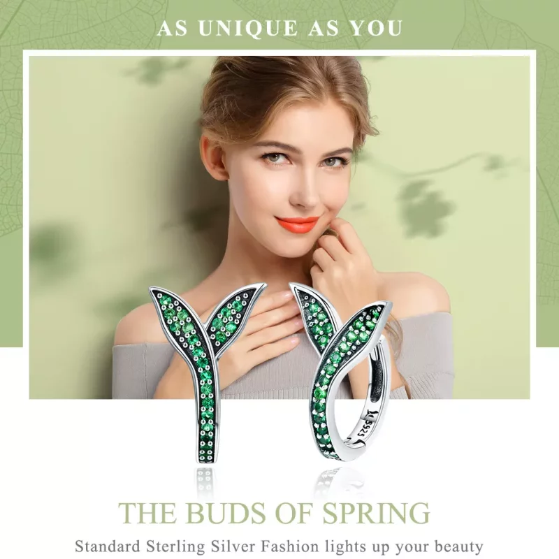 (imagen para) Aros de Primavera estilo Pandora con brotes de plata - SCE295 - Ver 2