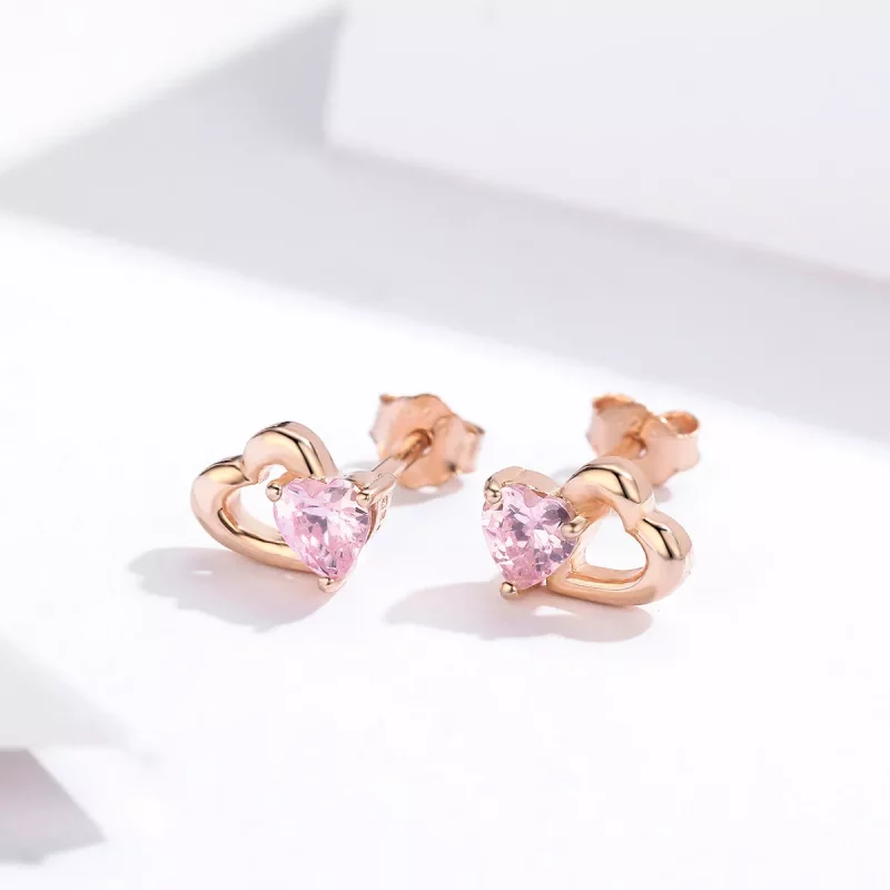 (imagen para) Cautivadores Pendientes de Tuerca Estilo Pandora en Oro Rosa Palpitante - SCE090 - Ver 2