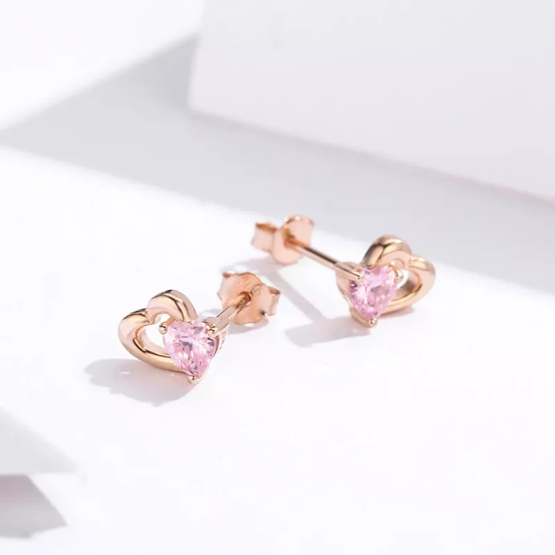 (imagen para) Cautivadores Pendientes de Tuerca Estilo Pandora en Oro Rosa Palpitante - SCE090 - Ver 3