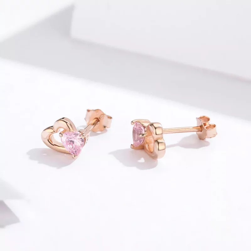 (imagen para) Cautivadores Pendientes de Tuerca Estilo Pandora en Oro Rosa Palpitante - SCE090 - Ver 4