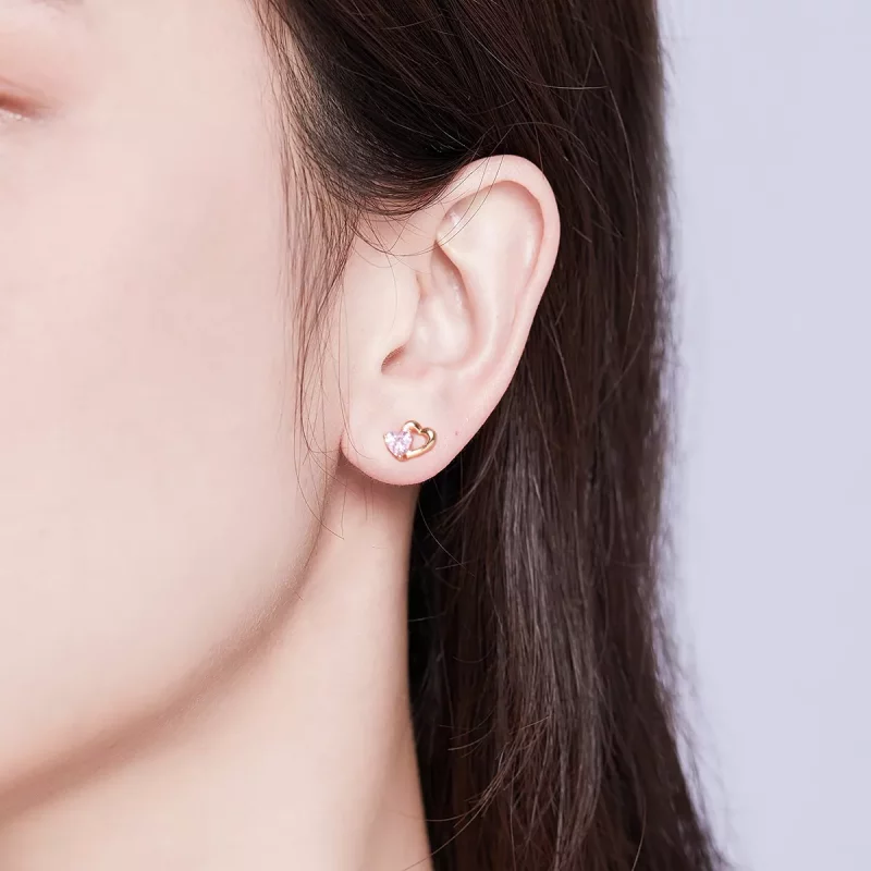 (imagen para) Cautivadores Pendientes de Tuerca Estilo Pandora en Oro Rosa Palpitante - SCE090 - Ver 5