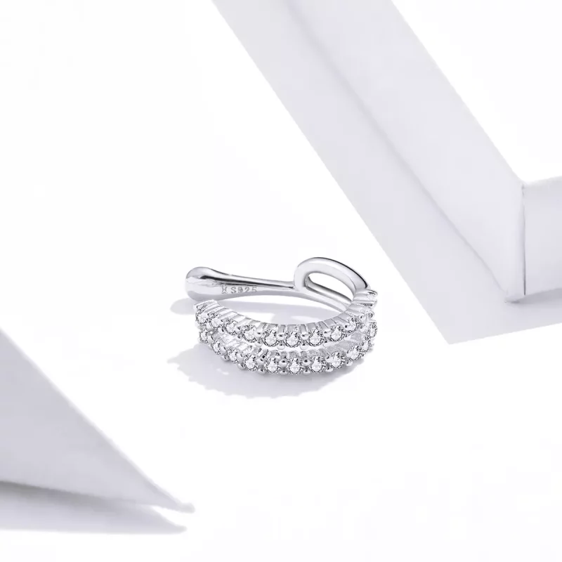 (imagen para) Clip de Oreja Plateado de Estilo Pandora con Destellos - SCE904 - Ver 2