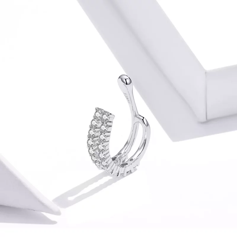 (imagen para) Clip de Oreja Plateado de Estilo Pandora con Destellos - SCE904 - Ver 3