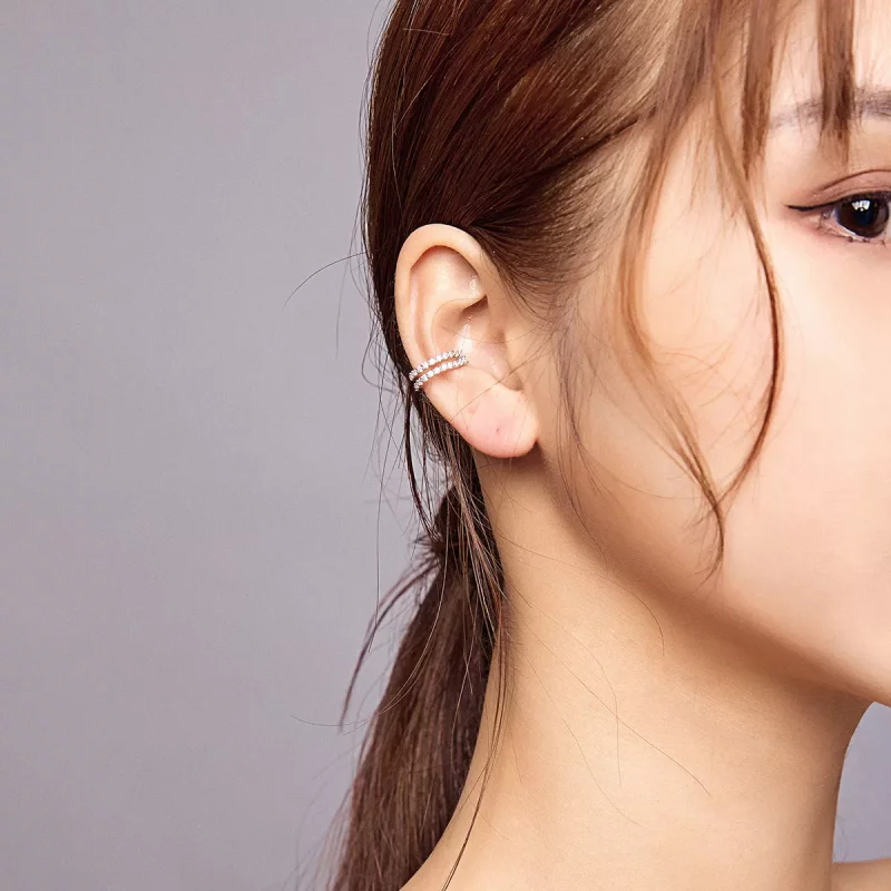 (imagen para) Clip de Oreja Plateado de Estilo Pandora con Destellos - SCE904 - Ver 5