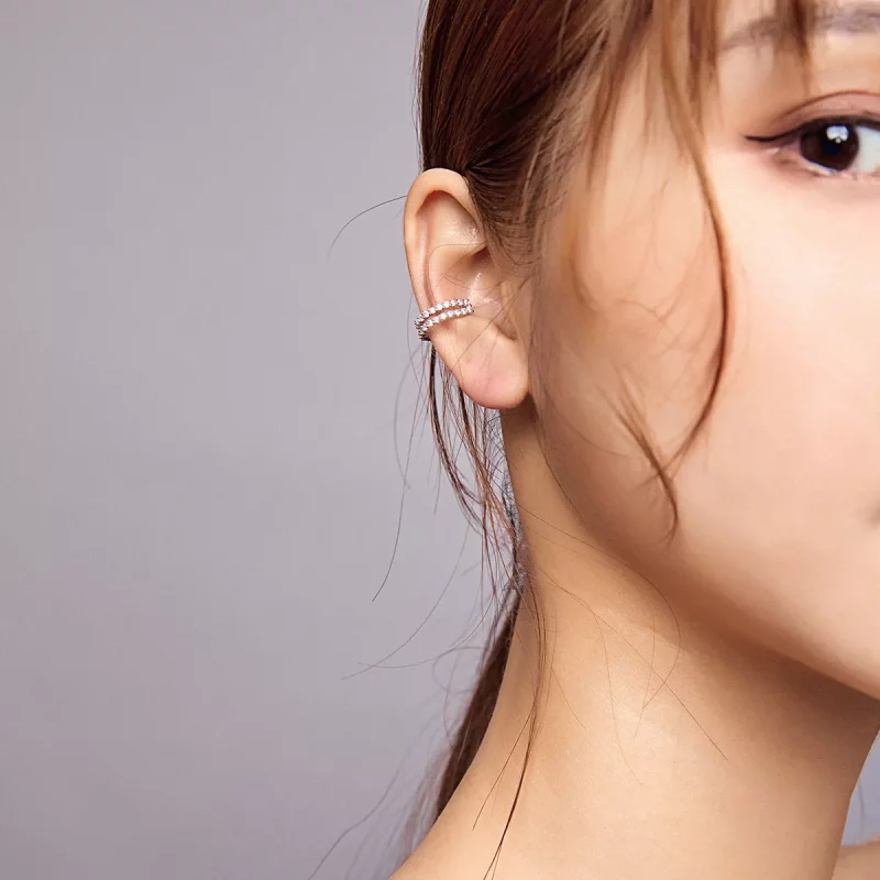 (imagen para) Clip de Oreja Plateado de Estilo Pandora con Destellos - SCE904 - Ver 7