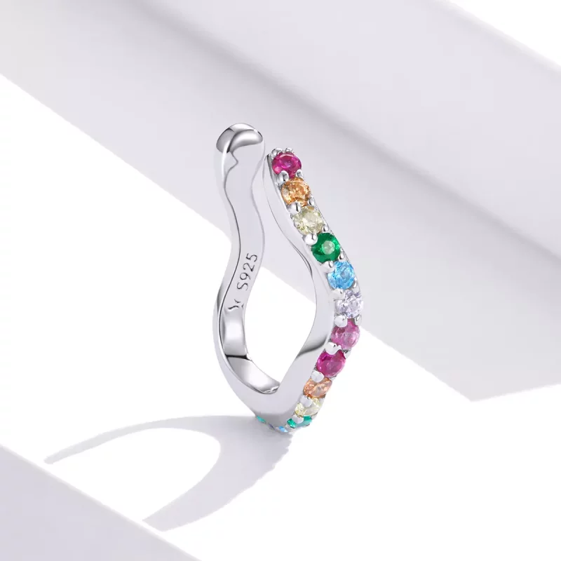 (imagen para) Clip para la oreja estilo Pandora plateado con arcoíris - SCE894 - Ver 2