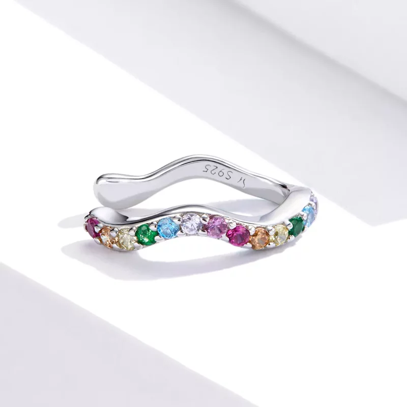 (imagen para) Clip para la oreja estilo Pandora plateado con arcoíris - SCE894 - Ver 3