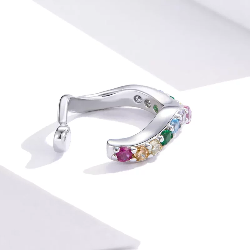 (imagen para) Clip para la oreja estilo Pandora plateado con arcoíris - SCE894 - Ver 4
