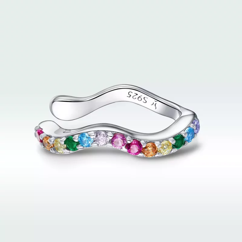(imagen para) Clip para la oreja estilo Pandora plateado con arcoíris - SCE894 - Ver 5