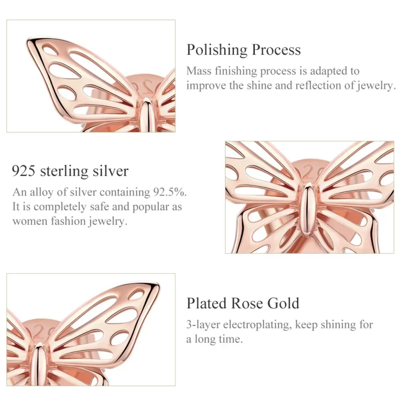 (imagen para) Earrings de pendientes de estilo Pandora en oro rosa con mariposa - SCE452-C - Ver 3