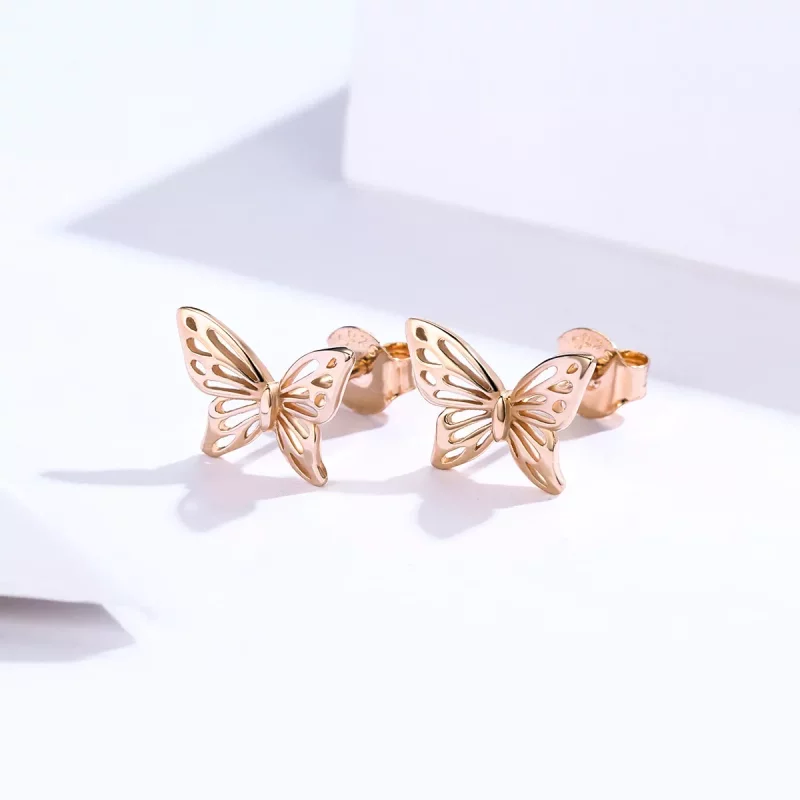 (imagen para) Earrings de pendientes de estilo Pandora en oro rosa con mariposa - SCE452-C - Ver 2